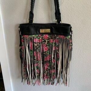 Betsey Johnson NEW Rose & Cheetah Fringe Shoulder Purse